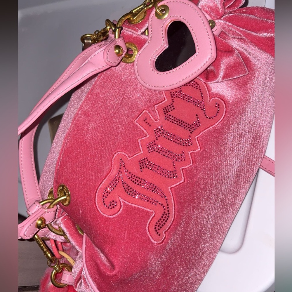 Juicy Couture Pink Velvet Shoulder Bag with Heart Charm